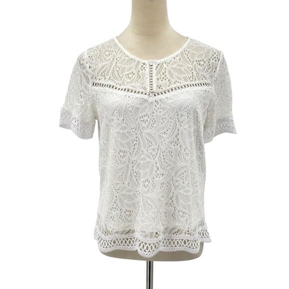Laundry by Shelli Segal Cloverfield White Lace Overlay Feminine Blouse - Picture 4 of 14